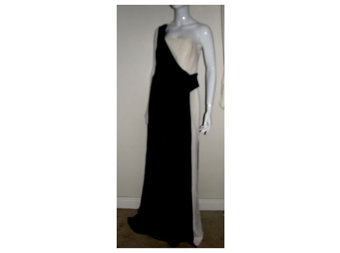 Escada Vestido de seda preto e marfim de um ombro Creme - vista 2