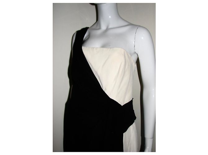 Escada Vestido de seda preto e marfim de um ombro Creme - vista 3