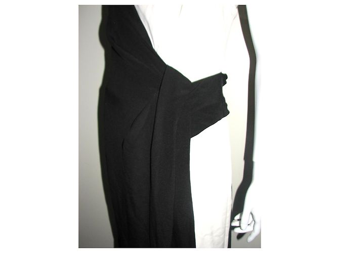Escada Vestido de seda preto e marfim de um ombro Creme - vista 4