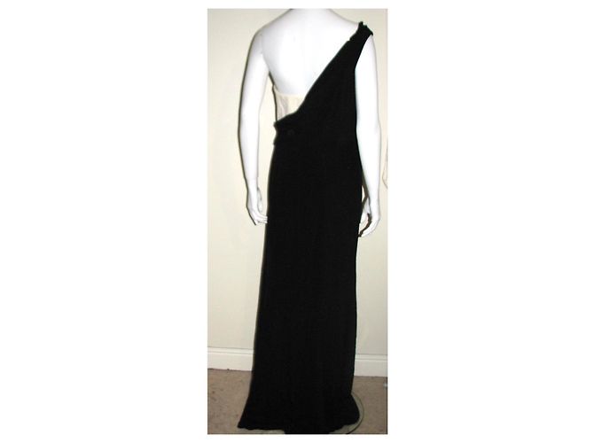 Escada Vestido de seda preto e marfim de um ombro Creme - vista 7