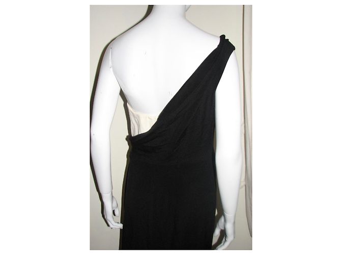 Escada Vestido de seda preto e marfim de um ombro Creme - vista 8