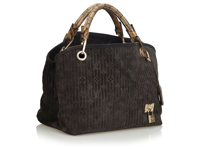 Louis Vuitton Black Monogram Suede Whisper PM Marrone Nero - vista 2