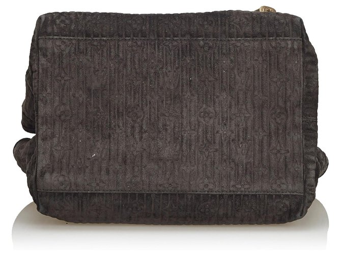 Louis Vuitton Black Monogram Suede Whisper PM Marrone Nero - vista 4