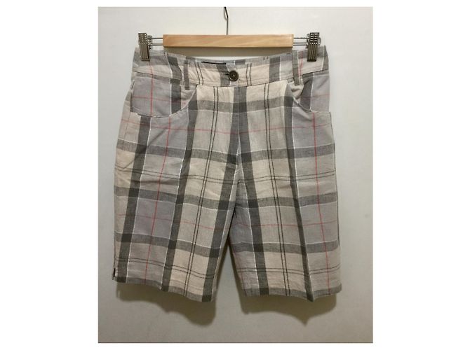 Shorts Barbour de linho e algodão com padrão tartan bege cáqui Caqui - vista 5