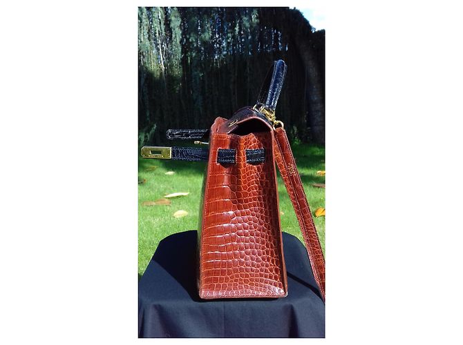 Sac à Main Vintage En Cuir Façon Crocodile - Style Hermès - Qualité TB - Occasion