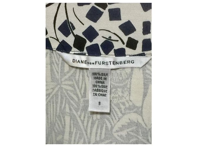 Diane Von Furstenberg DvF Vintage Seidenkleid Coso Weiß Marineblau - Ansicht 4