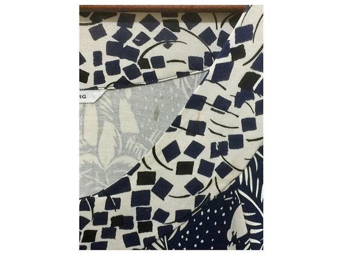 Diane Von Furstenberg DvF Vintage Seidenkleid Coso Weiß Marineblau - Ansicht 7