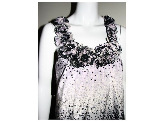 Vestido Ted Baker de seda y algodón con estampado de puntos Negro Rosa Blanco Gris Gris antracita - vista 2
