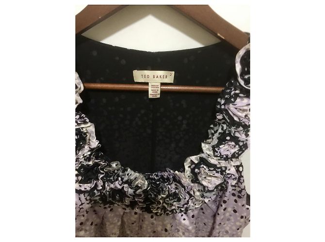 Vestido Ted Baker de seda y algodón con estampado de puntos Negro Rosa Blanco Gris Gris antracita - vista 5