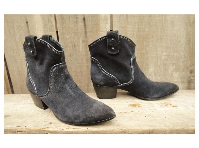 Vic Matié Stivaletti western in camoscio blu scuro Blu navy - vista 3
