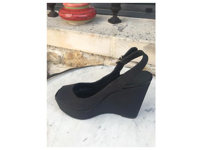 Sandali con zeppa Castaner in cotone nero - vista 2