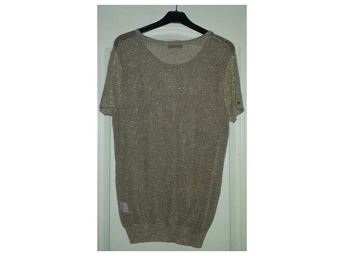 Autre Marque Camiseta de malla dorada en viscosa Dorado - vista 2