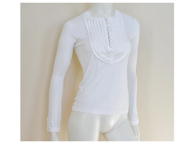 Céline Langarm T-Shirt Weiß Viskose & Casmere Größe S KLEIN - Ansicht 3