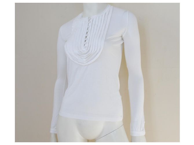 Céline Langarm T-Shirt Weiß Viskose & Casmere Größe S KLEIN - Ansicht 4