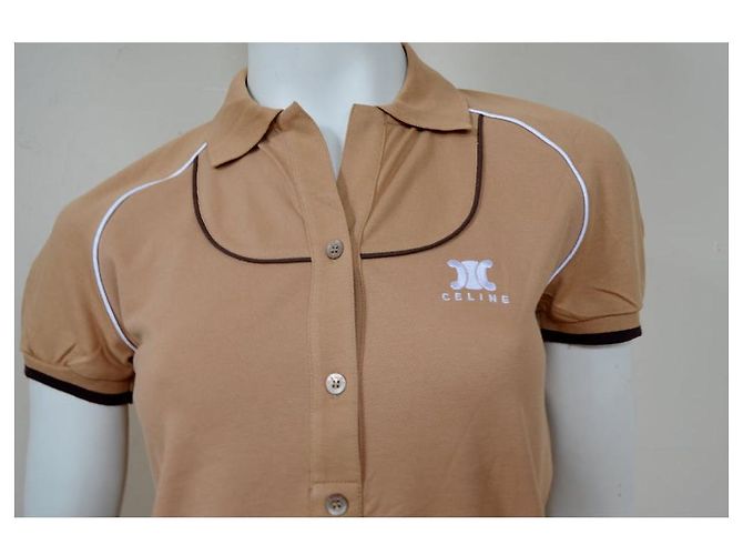 Céline Polo in cotone a maniche corte in piquet di cotone Camel CELINE Top Size M MEDIUM Caramello - vista 13