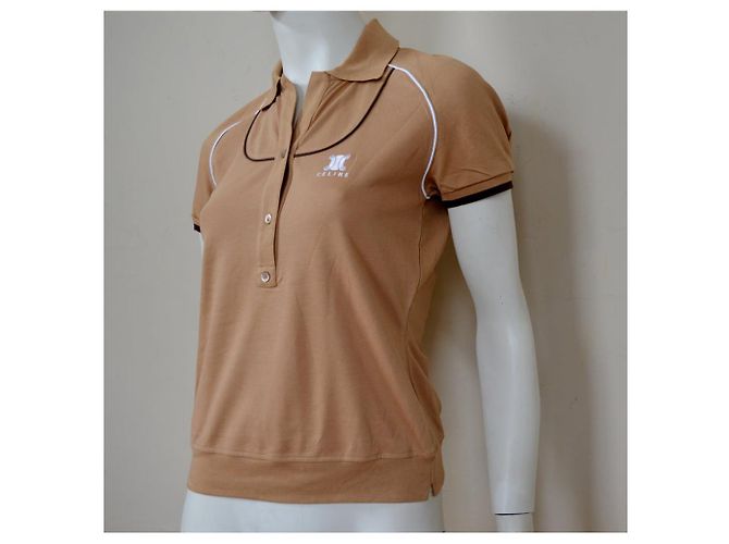 Céline Polo in cotone a maniche corte in piquet di cotone Camel CELINE Top Size M MEDIUM Caramello - vista 4