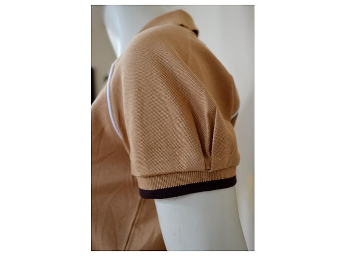 Céline Polo in cotone a maniche corte in piquet di cotone Camel CELINE Top Size M MEDIUM Caramello - vista 6