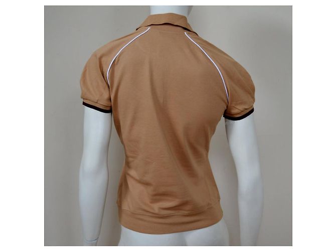 Céline Polo in cotone a maniche corte in piquet di cotone Camel CELINE Top Size M MEDIUM Caramello - vista 9