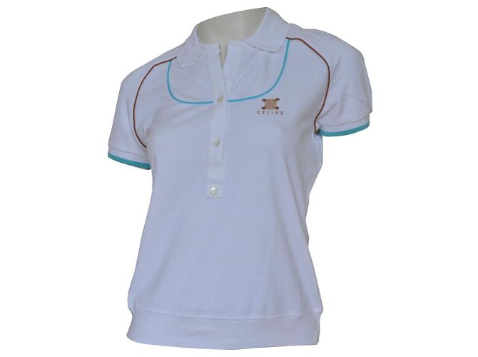Céline Polo in cotone a maniche corte in piqué di cotone bianco CELINE Top Size M MEDIUM - vista 3