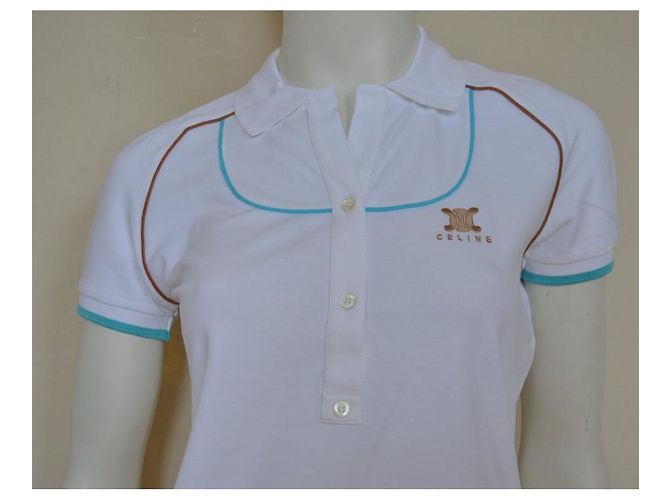 Céline Polo in cotone a maniche corte in piqué di cotone bianco CELINE Top Size M MEDIUM - vista 4