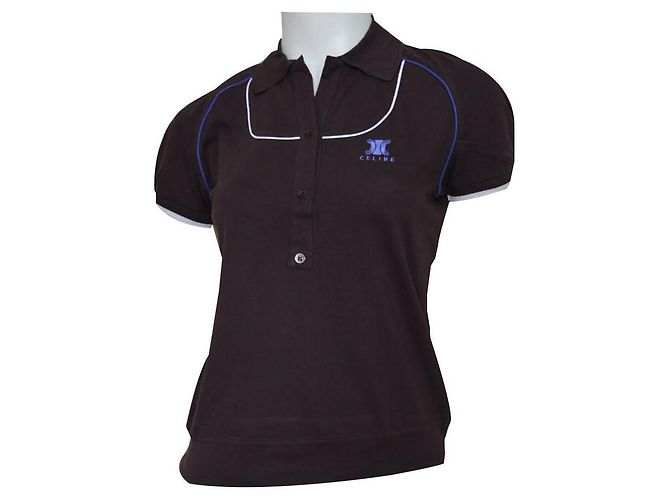 Céline CELINE Kurzärmliges Poloshirt aus brauner Baumwolle in Größe M MITTEL - Ansicht 2
