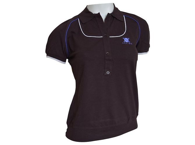 Céline CELINE Kurzärmliges Poloshirt aus brauner Baumwolle in Größe M MITTEL - Ansicht 3
