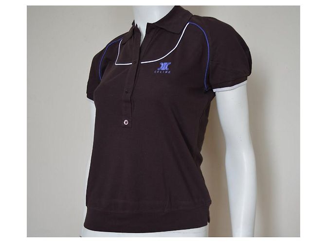 Céline CELINE Kurzärmliges Poloshirt aus brauner Baumwolle in Größe M MITTEL - Ansicht 7