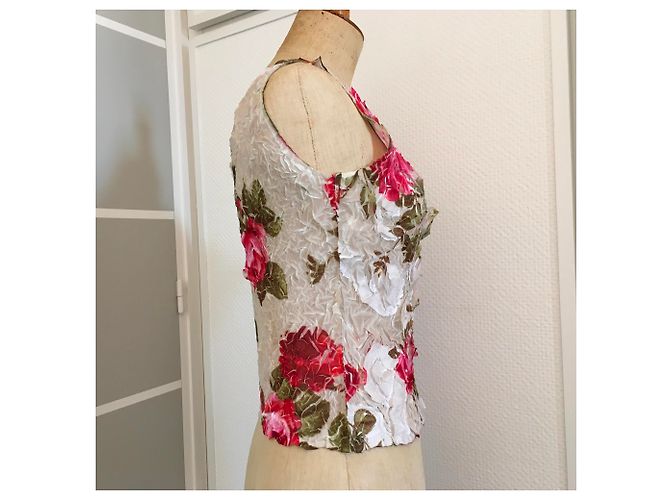 Autre Marque OriginalTee Plissee Top aus Polyester Weiß Rot - Ansicht 4