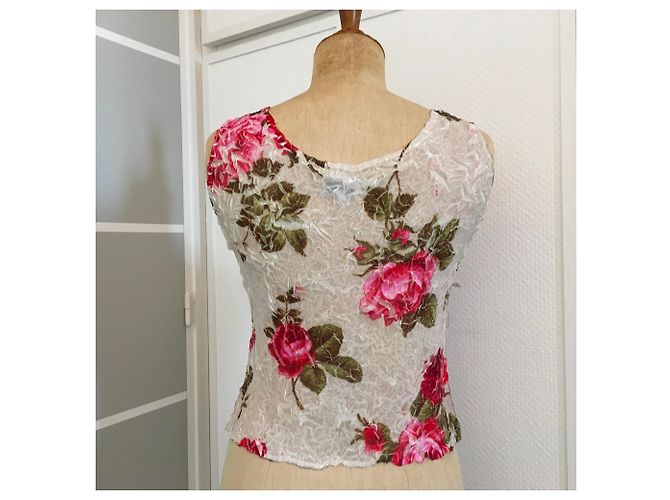 Autre Marque OriginalTee Plissee Top aus Polyester Weiß Rot - Ansicht 5