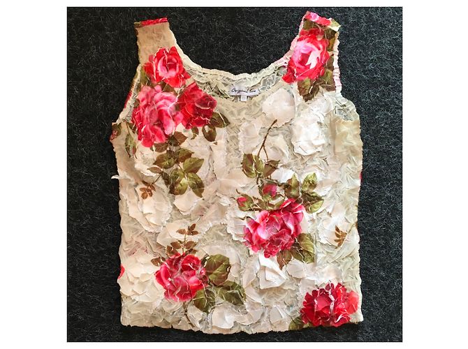 Autre Marque OriginalTee Plissee Top aus Polyester Weiß Rot - Ansicht 6