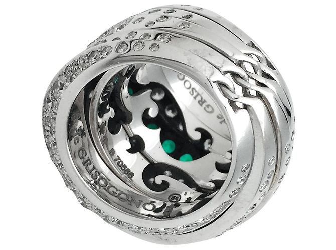 De Grisogono Ring, modello "Jiya", in oro bianco, diamanti e smeraldi. - vista 3