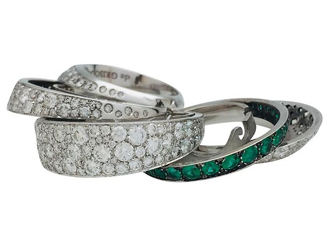 De Grisogono Ring, modello "Jiya", in oro bianco, diamanti e smeraldi. - vista 5