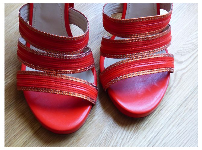 Sandali Elie Saab in pelle rossi Rosso - vista 13