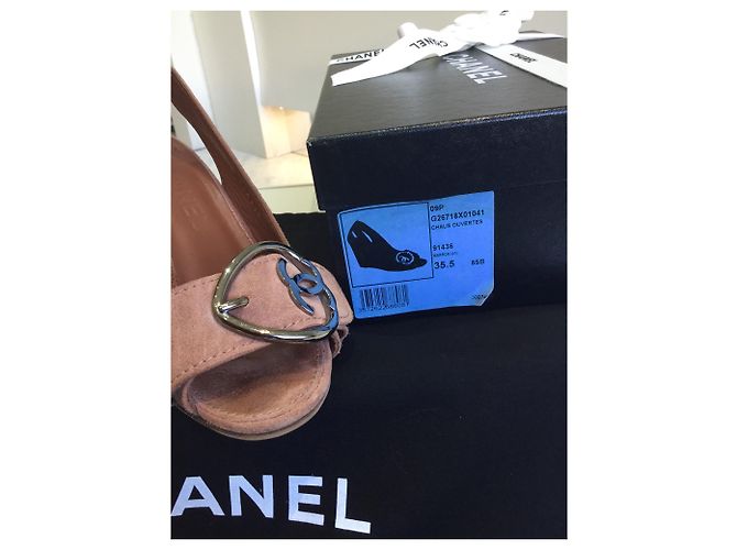 Scarpe aperte in punta CHANEL con zeppa Caramello - vista 7