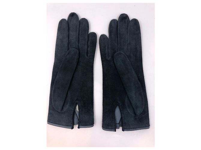 Hermès Handschuhe Marineblau Samtleder - Ansicht 2