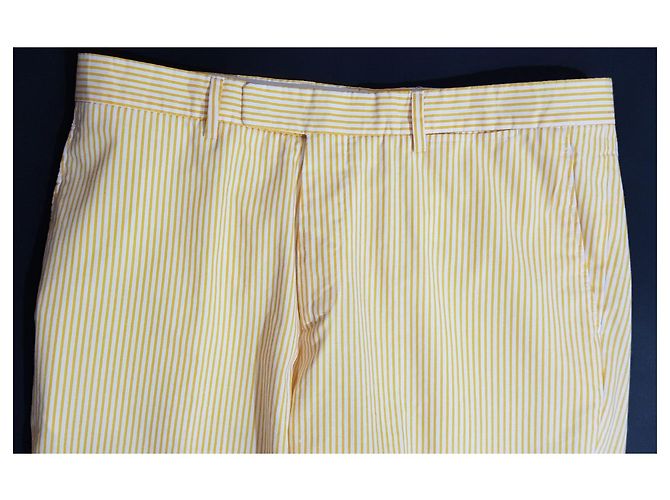 Autre Marque Piombo Pantaloni a strisce gialle cotone Bianco Giallo - vista 2