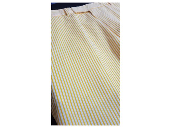 Autre Marque Piombo Pantaloni a strisce gialle cotone Bianco Giallo - vista 3
