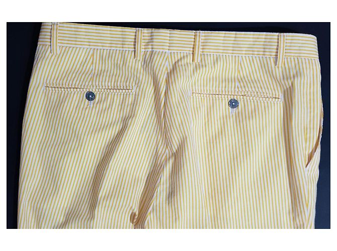 Autre Marque Piombo Pantaloni a strisce gialle cotone Bianco Giallo - vista 5