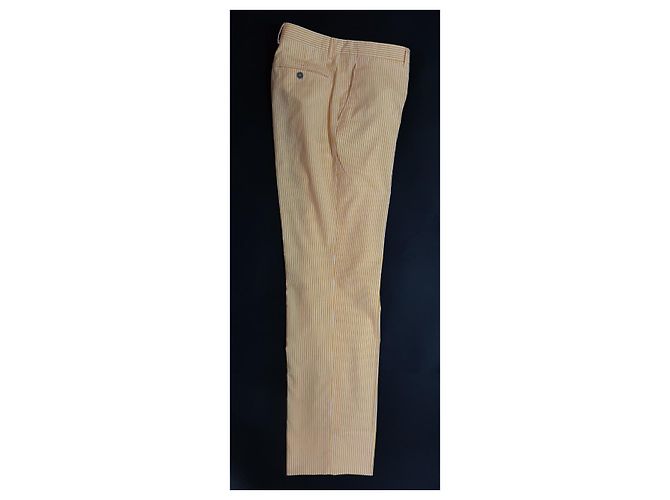 Autre Marque Piombo Pantaloni a strisce gialle cotone Bianco Giallo - vista 8