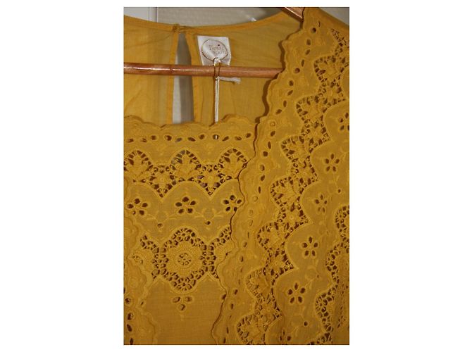 Vestido Des Petits Hauts de algodón mostaza - vista 3