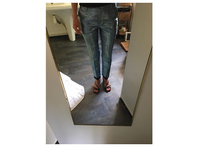 Pantalones Indress Lamé Azul Claro Algodón - vista 4