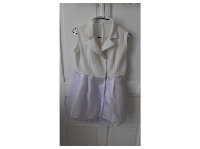 Autre Marque Tunica in viscosa bianca con colletto a camicia e tulle Bianco - vista 2