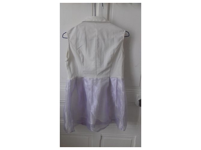 Autre Marque Tunica in viscosa bianca con colletto a camicia e tulle Bianco - vista 3