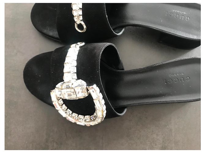 Mules Gucci in pelle di cervo nera 37 Nero - vista 3
