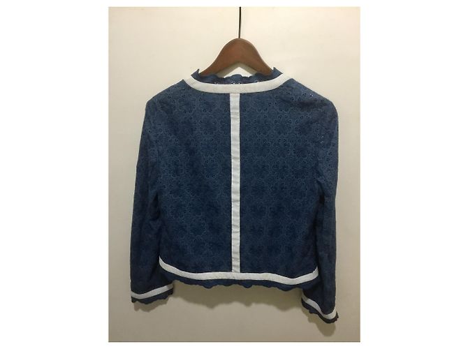 Giacca Diane Von Furstenberg Katie blu in cotone con pizzo inglese - vista 2