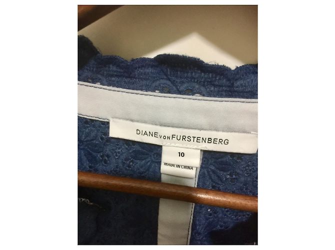 Giacca Diane Von Furstenberg Katie blu in cotone con pizzo inglese - vista 3