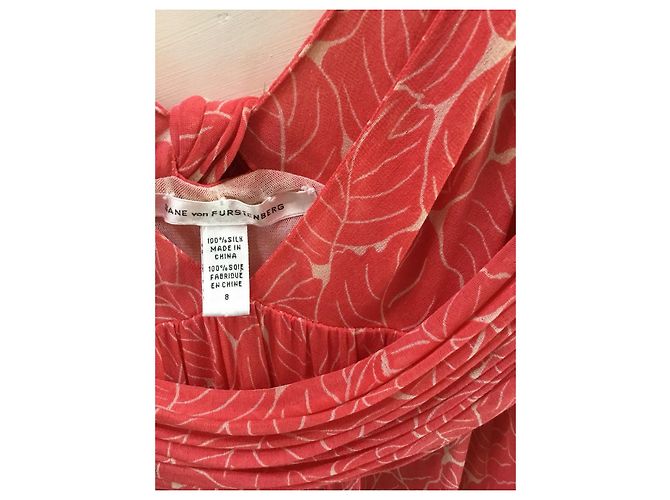 Diane Von Furstenberg Glenn Seidenkleid rot beige Gr. 8 - Ansicht 4