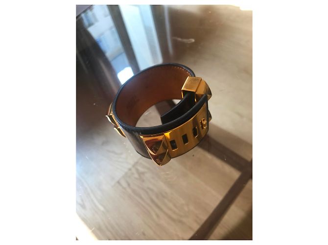 Pulsera Hermès Dog Collar de cuero azul Azul oscuro - vista 3