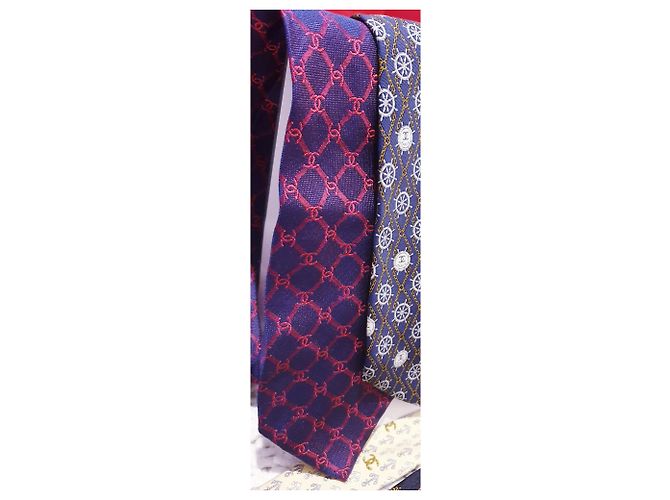 Chanel Seidenkrawatte Rot Marineblau - Ansicht 3