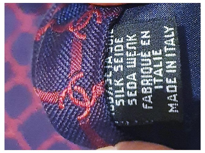 Chanel Seidenkrawatte Rot Marineblau - Ansicht 5